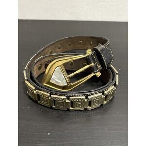 Vintage Linea Pelle Black Leather Gold Metal Links Belt Sz S Made In Italy